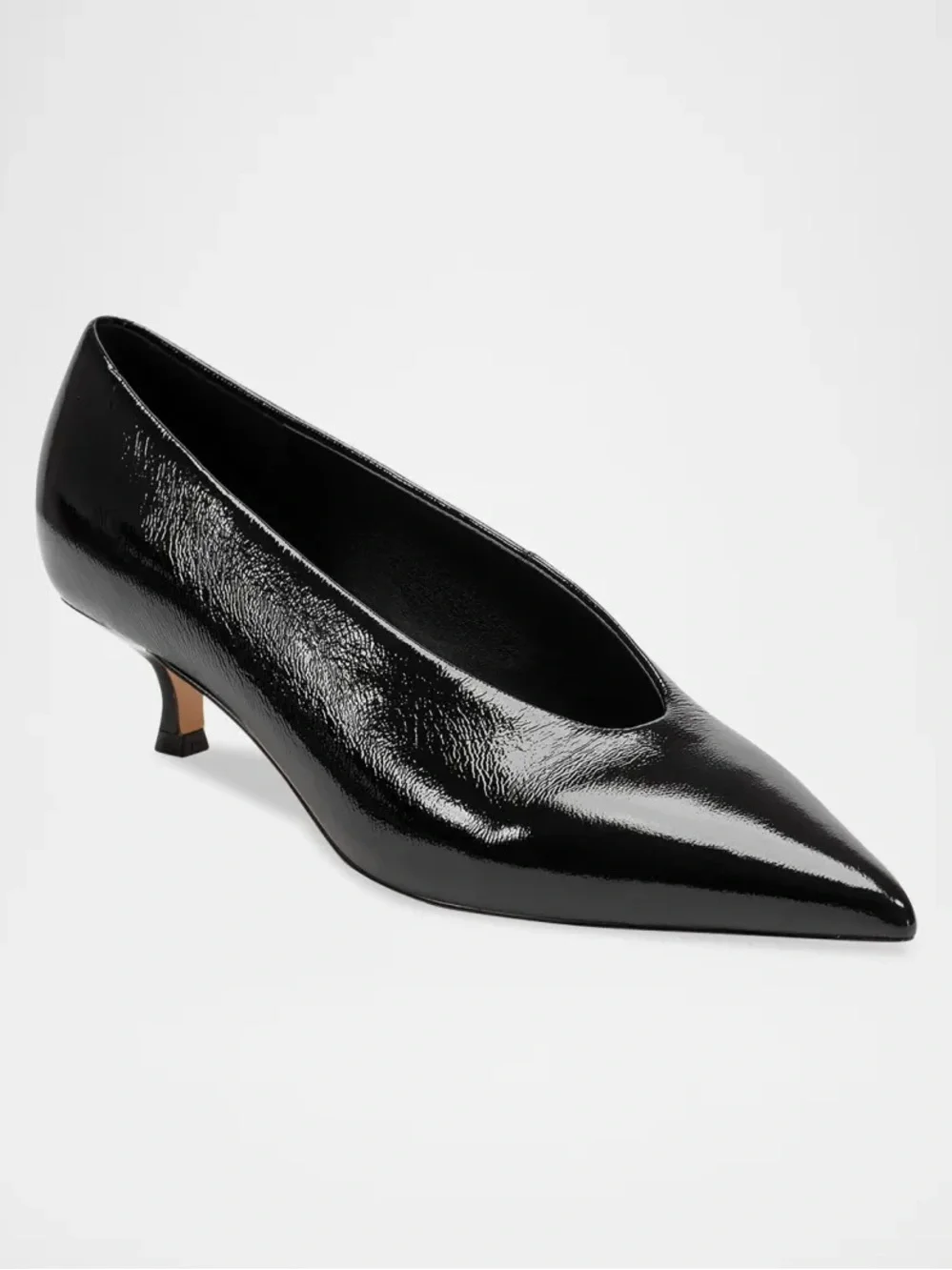 Marc Fisher LTD Cecile Pointed Toe Kitten Heel Pumps in Shiny Black Leather